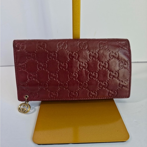 Gucci Handbags - Pre-Owned GUCCI GG Shima Line Wallet Flap Long Leather in Red
